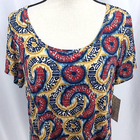 NWT LuLaRoe Classic T Top Womens Size Medium Geometric Red Blue Short Sleeve - Picture 5 of 10